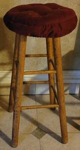 lot 31 image: Wooden Barstool Chair With Velvet Cushion In Style as shown.