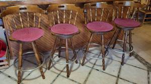 lot 35 image: Lot of 4 Vintage Wooden Barstools as shown. (Your Bid x 4)