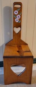 lot 40 image: Vintage wooden bench is style, color, and condition shown.
