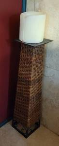 lot 46 image: Wicker style with metal base candle holder with candle as shown.