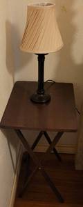 lot 54 image: Wooden folding tv tray with lamp as shown.