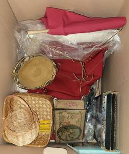 lot 93 image: Lot of linens, baskets, photo album and more as shown.