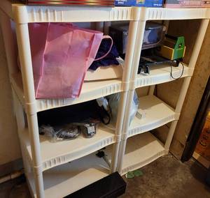 lot 94 image: Lot of 2 plastic shelves as shown. Contents not included (Your bid x 2)