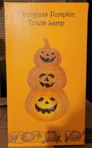 lot 96 image: Fiberglass pumpkin totem lamp in box as shown.
