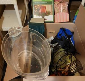 lot 98 image: Mixed lot including candle holder, red hurricane in box, and more as shown.