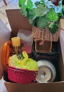 lot 105 image: Baskets, candle holders and more as shown.