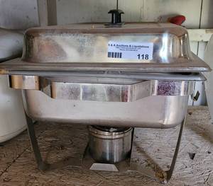 lot 118 image: Stainless steel chafing dish as shown.