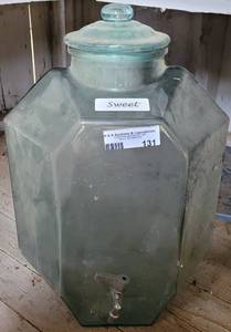 lot 131 image: Large glass beverage dispenser with lid in style shown.
