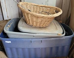 lot 146 image: Plastic containers, basket and more as shown.