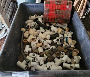 lot 204 image: Lot of assorted pvc fittings and more as shown.