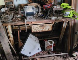 lot 219 image: Metal Work Table With Contents as shown. Grinder and Drill Press NOT included