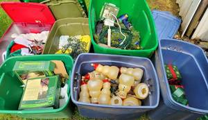 lot 258 image: Lot of Assorted Christmas decor in 6 storage bins as shown.