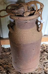 lot 261 image: Vintage Metal Jug and Pully as shown.