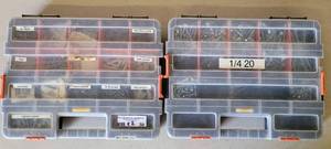 lot 30 image: LOT OF 2 MULTI-COMPARTMENT HARDWARE STORAGE BOXES WITH CONTENTS AS SHOWN. YOUR BID X 2