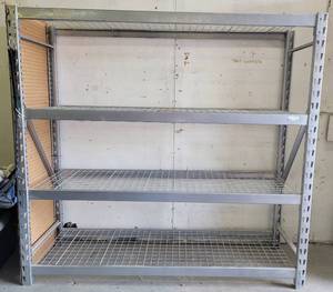 lot 33 image: METAL SHELVING UNIT WITH WIRE DECKING AS SHOWN. MEASURES APPROX. 77 W x 24 D x 72 H.