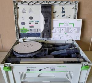 lot 75 image: FESTOOL PLANEX LHS 225 EQ-PLUS (USA) 571579 LONG REACH DRYWALL SANDER WITH STORAGECARRYING CASE AS SHOWN. SEARCH IT UP