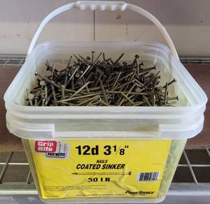 lot 110 image: CONTAINER OF GRIP-RITE COATED SINKER NAILS AS SHOWN.