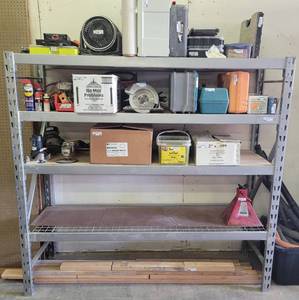 lot 119 image: METAL SHELVING UNIT WITH WIRE DECKING AS SHOWN. MEASURES APPROX. 77 W x 24 D x 72 H. CONTENTS NOT INCLUDED