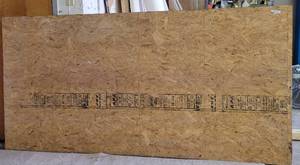 lot 146 image: PARTICLE BOARD SHEET AS SHOWN. APPROX. 4FT x 8FT AND 58 THICK.
