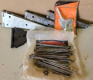 lot 156 image: LOT OF GATE HINGES, BOLT LATCH AND MORE AS SHOWN.
