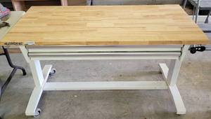 lot 172 image: HUSKY WORK TABLE WITH CONTENTS AS SHOWN. APPROX. 52 W x 24 D. HEIGHT IS ADJUSTABLE