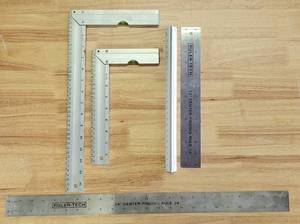 lot 175 image: LOT OF SQUARES AND RULERS AS SHOWN.