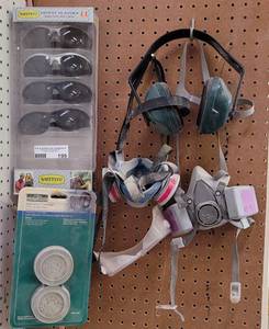 lot 199 image: LOT OF SAFETY GLASSES, MASKS AS SHOWN.