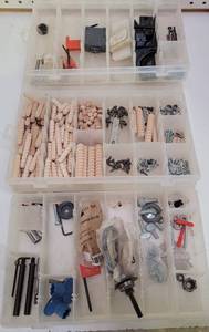 lot 206 image: LOT OF 3 PLASTIC ORGANIZERS WITH CONTENTS AS SHOWN.