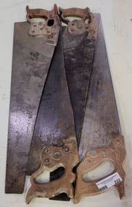 lot 222 image: LOT OF 4 HAND SAWS AS SHOWN.