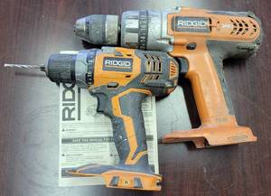 lot 247 image: LOT OF 2 RIDGID CORDLESS DRILLS WITH NO BATTERIES AS SHOWN.