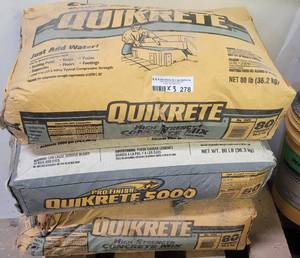 lot 278 image: LOT OF 3 QUIKRETE 80LB BAGS AS SHOWN. (YOUR BID X 3)