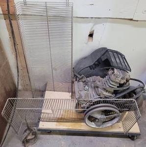 lot 281 image: AIR COMPRESSOR MOTOR ON CART AS SHOWN.