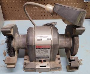 lot 289 image: SEARS CRAFTSMAN 13 HP BENCH GRINDER MODEL 397.19581 WITH LIGHT AS SHOWN.