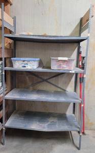 lot 302 image: METAL SHELVING UNIT AS SHOWN. CONTENTS NOT INCLUDED APPROX. 48 W x 24 D x 84 H.