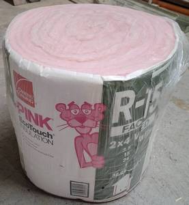lot 309 image: UNOPENED ROLL OF OWENS CORNING PINK ECOTOUCH INSULATION AS SHOWN.