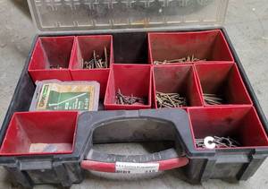 lot 315 image: MULTI-COMPARTMENT STORAGE BOX WITH CONTENTS AS SHOWN.