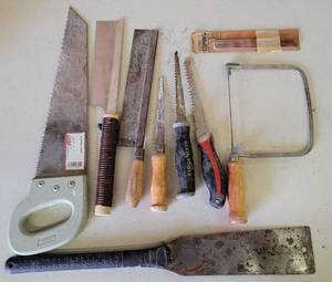 lot 360 image: LOT OF VARIOUS HAND SAWS IN STYLES, SIZES SHOWN.
