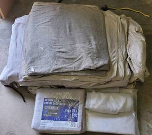 lot 369 image: LOT OF ASSORTED DROP CLOTH AS SHOWN.
