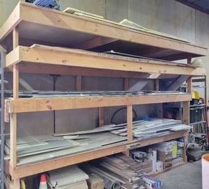 lot 386 image: LOT OF 2 LARGE SHOP MADE WOOD RACKS AS SHOWN. CONTENTS NOT INCLUDED SEE PICTURES