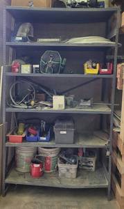 lot 387 image: METAL SHELVING UNIT AS SHOWN. CONTENTS NOT INCLUDED APPROX. 49 W x 24 D x 86 H.