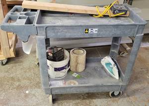 lot 413 image: UTILITY CART WITH CONTENTS AS SHOWN. APPROX. 41 L x 17.5 W x 33.5 H.