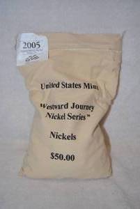 lot 172 image: 2005 U.S. Mint Westward Journey $50 Bag of Nickels, Denver Mint