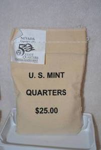 lot 173 image: 1998 U.S. Mint $25 Bag Nevada State Quarters, Pennsylvania Mint