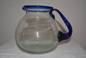lot 229 image: Blue Rocco Margarita Pitcher with Cobalt Blue Handle and Rim