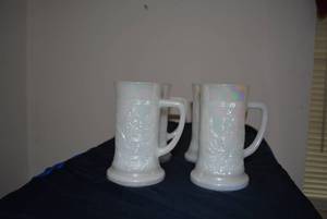 lot 245 image: Opalescent Federal Milk Glass Beer Steins, 4 Total