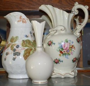 lot 260 image: Lenox Bud Vase, Wessel Ceramic Pitcher with Imperial Germany Stamp, Gold Trim Flower Ceramic Pitcher