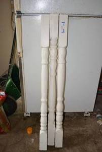 lot 109 image: 3 Wooden Porch Spindles, Painted White