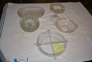 lot 71 image: Cambridge Candle Wick Glass Set and Diamond Point Dishes