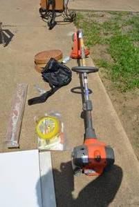 lot 136 image: Easles, Canvases, Honda Husqvarna Weed Eater 128CD, Trim Line and More