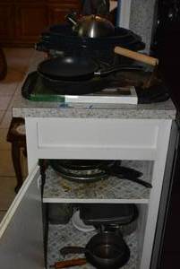 lot 18 image: GrillGriddle, Bacon Press, Pots and Pans, Cast iron Skillet, 2 Roasting Pans and Tea Kettle